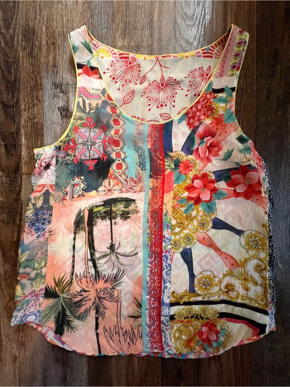 Johnny Was Orla Reversible Multicolor Floral Patchwork Scoop Neck Tank